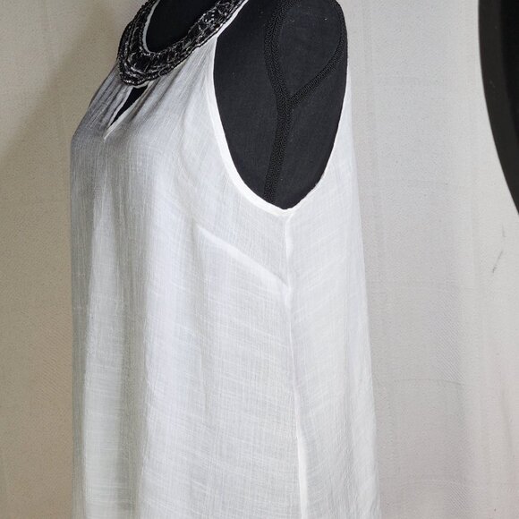 AB Studio White Handkerchief Hem Sleeveless Rayon Poly Gauze Beaded Tank Size XL - Picture 10 of 16